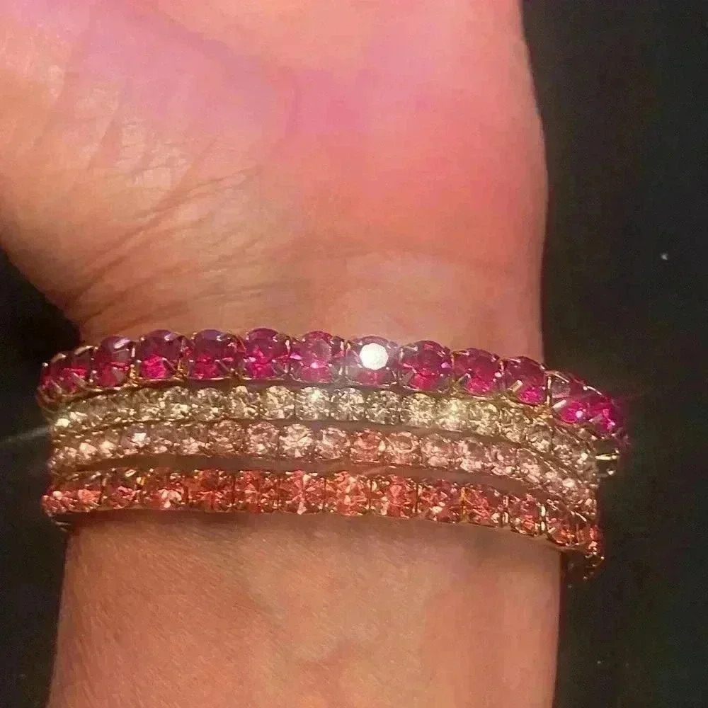 Multi Pink Rhinestones over Gold Multi Strands Bracelet NWOT - Picture 3 of 4
